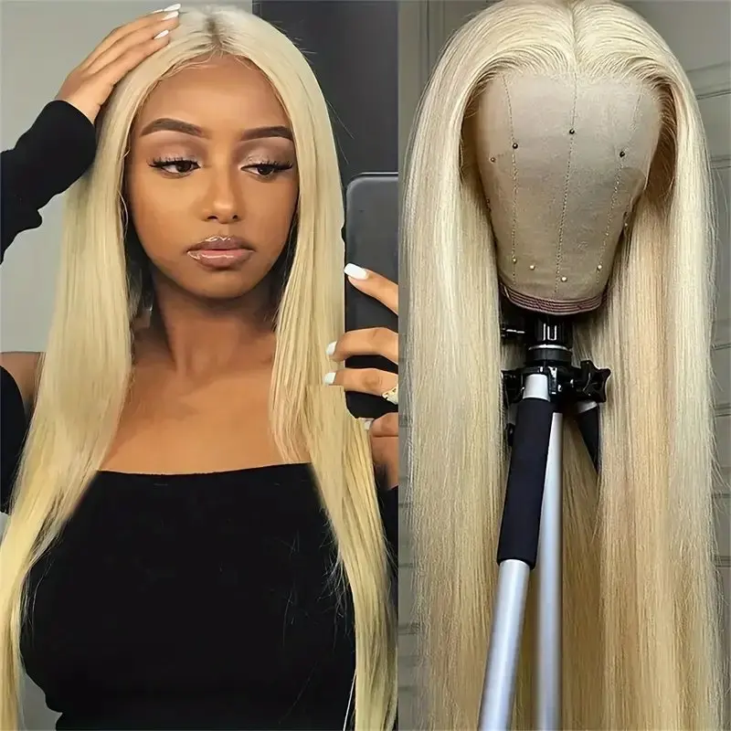 Rosabeauty 40Inches 13x6 Blonde 613 HD Glueless 13X4 Frontal Wig Preplucked 250% Straight Lace Front Human Hair Wigs For Women