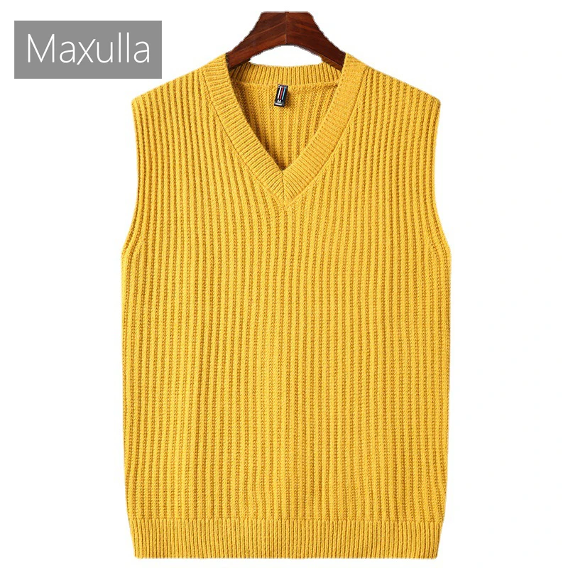 

Осенне-зимний мужской Повседневный свитер Maxulla, жилет, мужской однотонный топ без рукавов с V-образным вырезом, модный приталенный Ретро жилет, мужская одежда