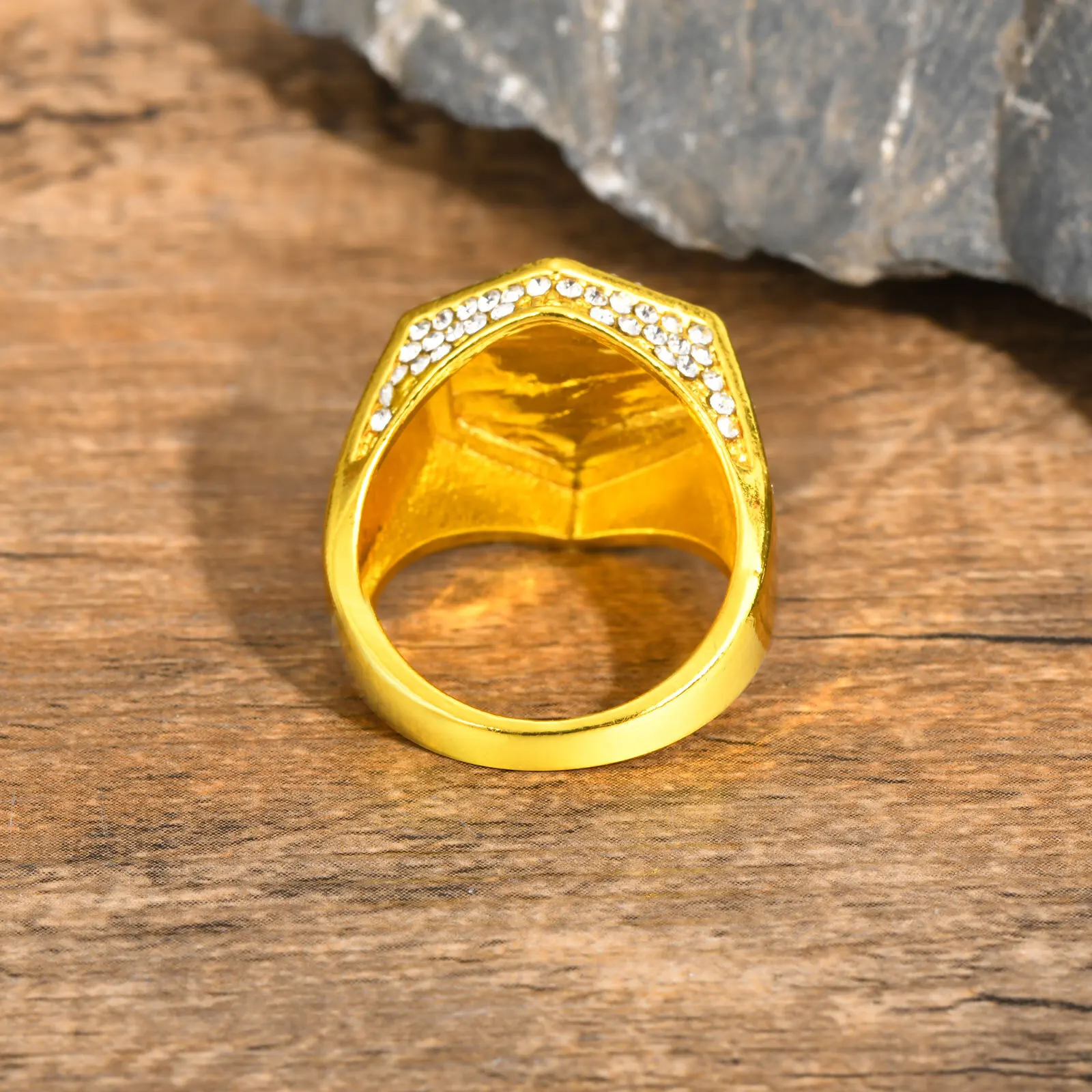 Hip Hop Gold Color Rings for Men,Fully AAA CZ Stone Geometric Stamp Ring,Punk Cool Rap Jewelry Gifts