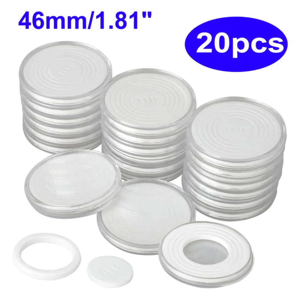 

20PCS 46mm Plastic Coin Holder Capsule Storage Case Display Box+5 Sizes Pad Ring Coin Commemorative Coin Storage Box