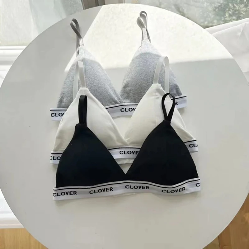 

New French Underwear Female Non-steel Ring Thin Section Of Cotton Comfortable Camisole Backless Summer Fashion Letter Bra