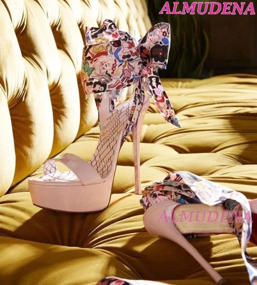 

Pink Platform Ribbon Lace Sandals Women Ankle Warp High Heels Sexy Open Toe Stilettos Summer Luxury Designer Party Shoes 2023