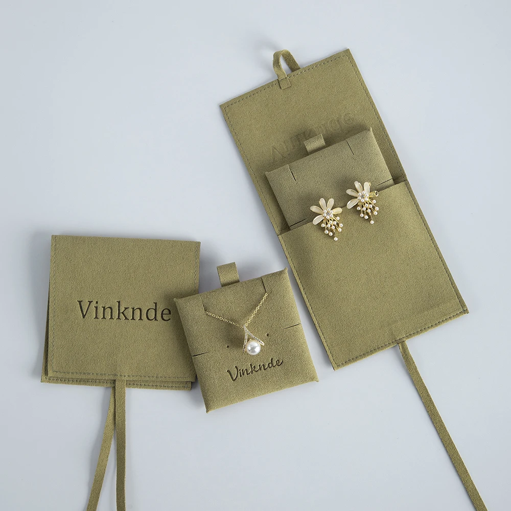 2023 Microfiber Suede Jewelry Pouches Bags Custom logo Printed Jewelry Earrings Necklace Packaging & Display with Insert Card