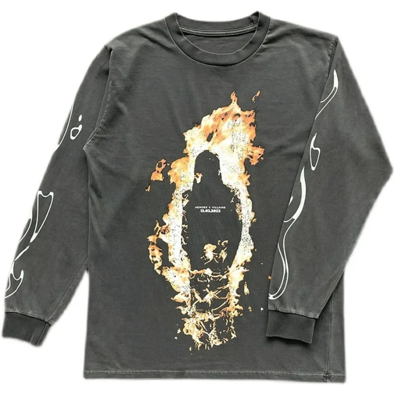 Nuovi Vestiti All'Ingrosso Metro Boomin Heroes Cattivi Fiamma T Shirt A Maniche Lunghe Uomo Donna Oversize Top Tees T-Shirt