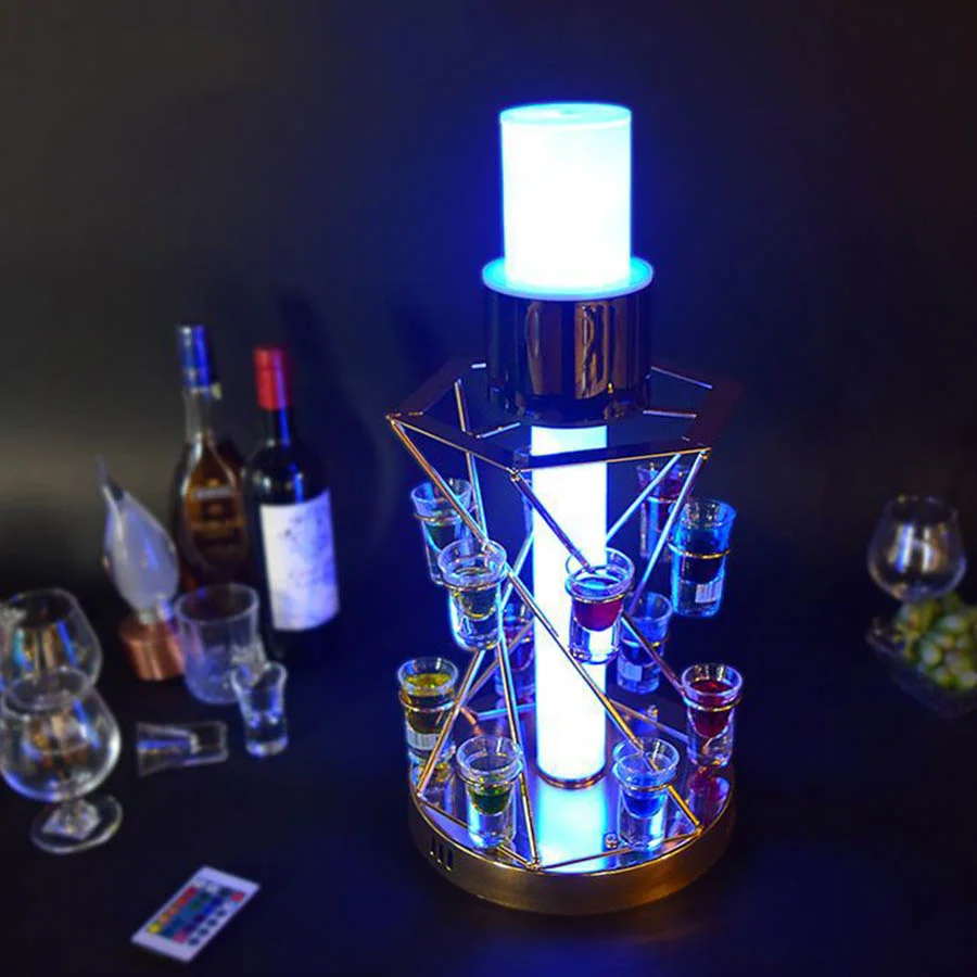 

Rechargeable Stainless Steel 12/24/60 Lighted Glasses Rack Cup Holder Wine Glass Display Stand LED VIP Shot Glass Service Tray