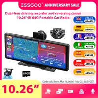 Autoradio Portable 10.26" 4K 64G Écran Tactile Sans Fil Apple CarPlay Android Auto Caméra de Dashcam Bluetooth GPS Navigation WiFi Caméra de Recul Grand Angle AUX FM 1