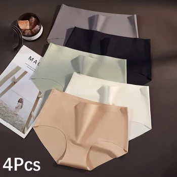 FalllSweet 4PCS Seamless Panties for Woman Ice Silk Underwear Soft Thin Briefs Women's Underpants Fashion Sexy Female Lingerie 1
