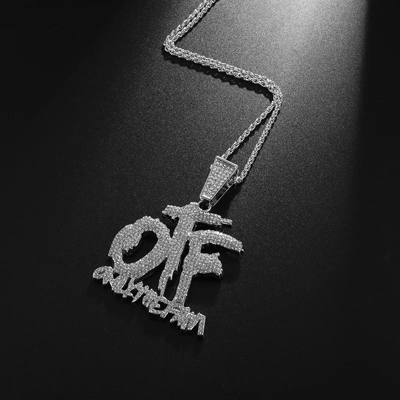 Pendant necklace luxurious ice crystal zirconia letter Otf for men women fashion rock party birthday jewelry gift