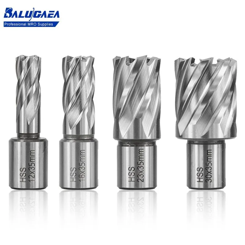 HSS Hole Saw Drill Bits Annular Cutter 12-60mm Core Drill Bit 35mm Weldon Shank Hollow Drill Bit Cutter For Metal Drilling Tools xcan drill bit 1pc 12 60mm annular cutter hss hole saw with weldon shank hollow drill bit for magnetic drill metal drilling tool