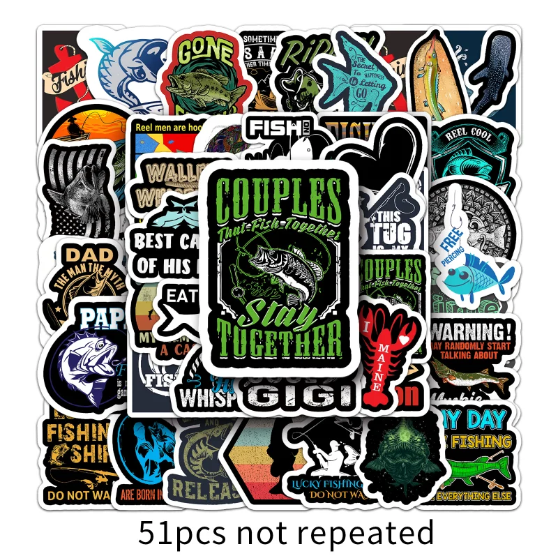 10/25/51pcs Graffiti Fishing Stickers for Outdoor Travel Luggage Fridge Water  Bottle Scrapbook Car Motorcycle Helmet