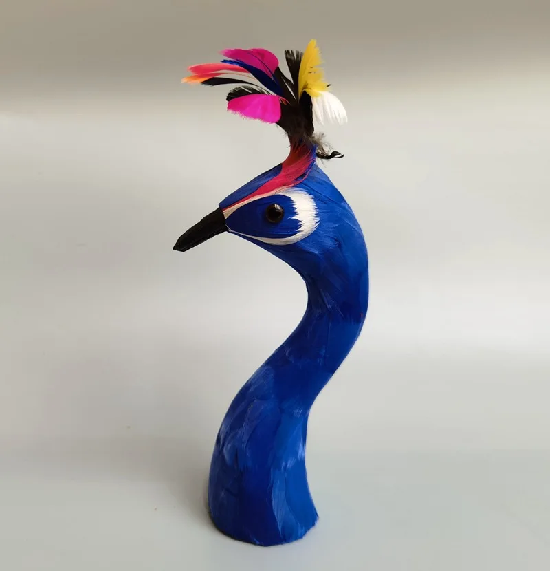 cute simulation blue feathers peacock head model ornament home desk party decoration gift about 23cm