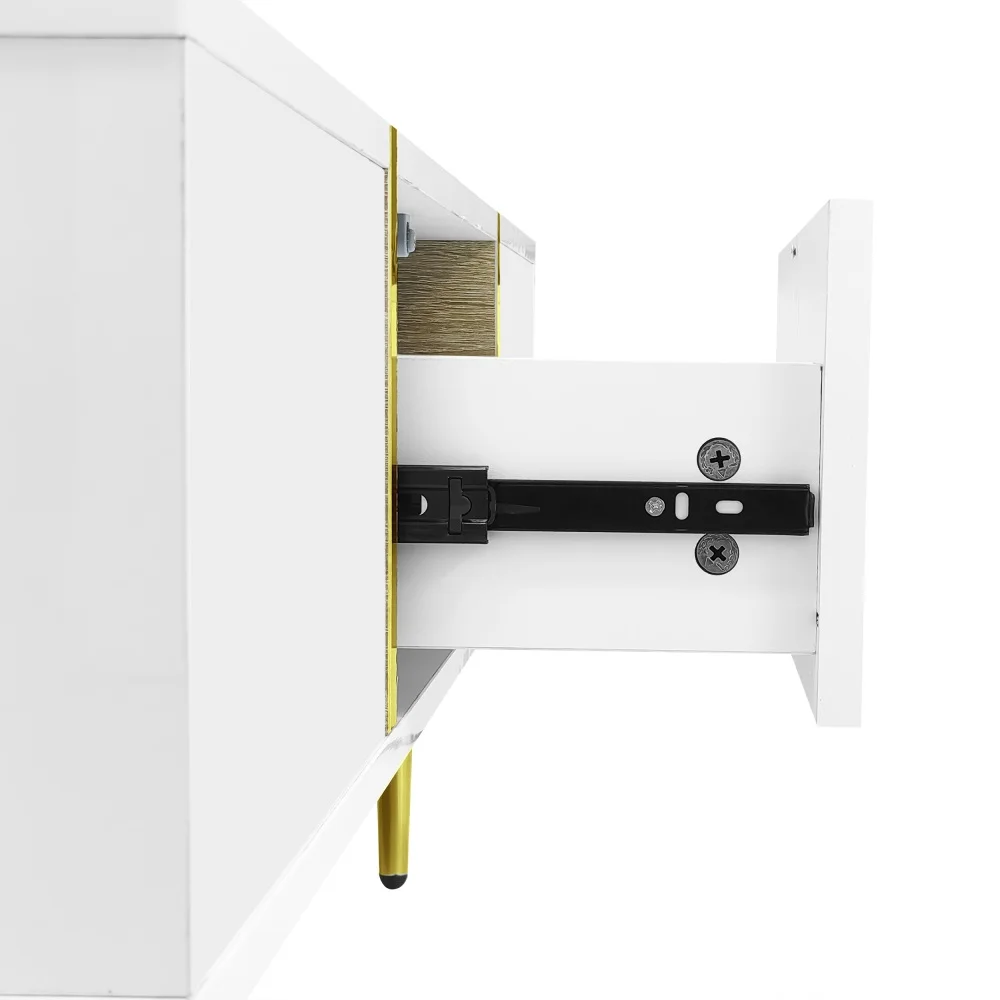 PINGGO Moderner Einfacher Weißer Couchtisch Hochglanz-Finish mit 2 Schubladen Wohnzimmer Dekorativer Beistelltisch – Detail 20