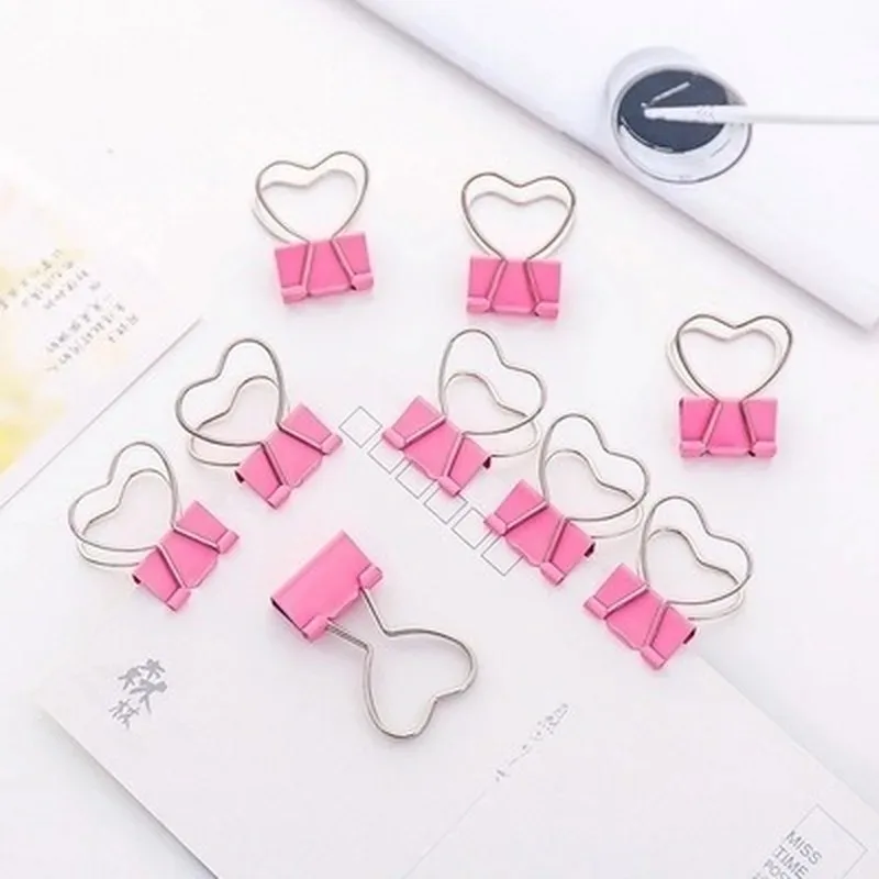 10PCS Binder Clip Heart Shape Metal Binder Clips Photos Tickets Notes Letter Paper Clip Office Study Binder Clips