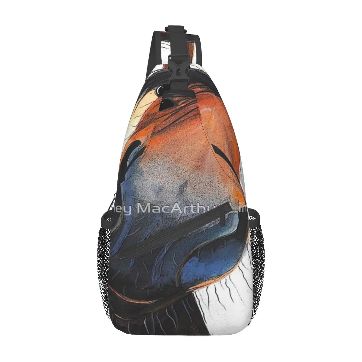 

HORSE PRiNT 'HAPPY DAVE' BY SHIRLEY MACARTHUR Chest Bag Modern With Zipper Mesh Bag Out Nice gift Multi-Style