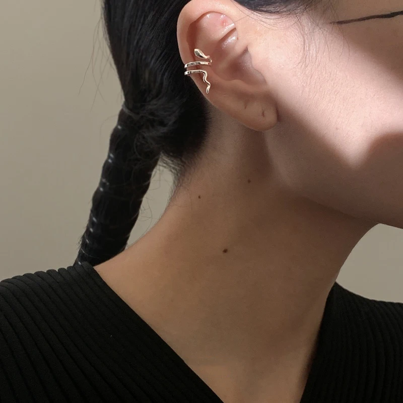 1pc Silver Snake Ear Cuff Non-Piercing Ear Clip Earrings for Women Men Fake Cartilage Earring Cuff Trend Jewelry