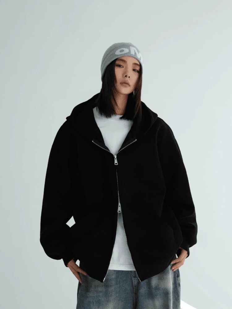 American Sle Heavyweight Light ey Sweatirt ex Autumn Trendy Hong Kong Sle Hooded Open Cardigan Casual Loose Coupl...