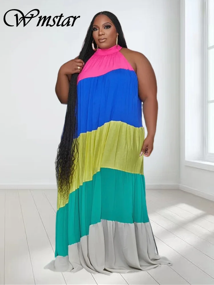 

Wmstar Plus Size Dresses for Women Sleeveless Loose Patchwork Stretch Elegant Party Long New In Dress Wholesale Dropshipping
