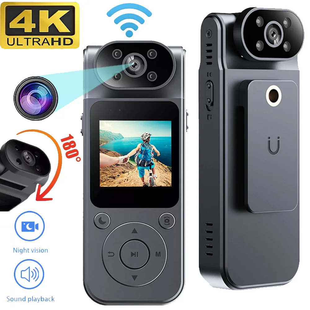 Mini videocamera WiFi portatile 4K HD Videoregistratore digitale Videocamera corpo polizia Rilevazione movimento Visione notturna Sport DV Piccola videocamera