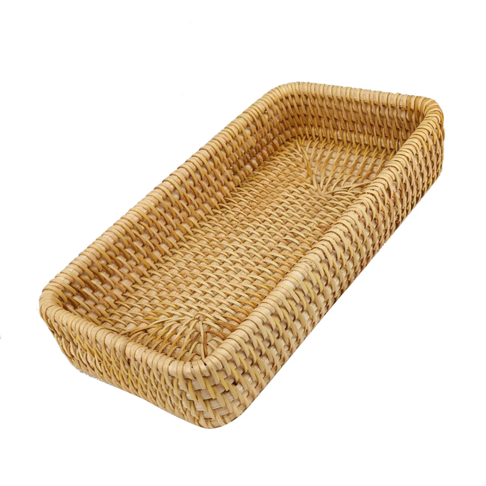 Cestino in Rattan portafrutta intrecciato a mano vassoio per tagliare la colazione bevande Snack piatti per caffè piatto per pane organizzatore per stoviglie per la casa  15