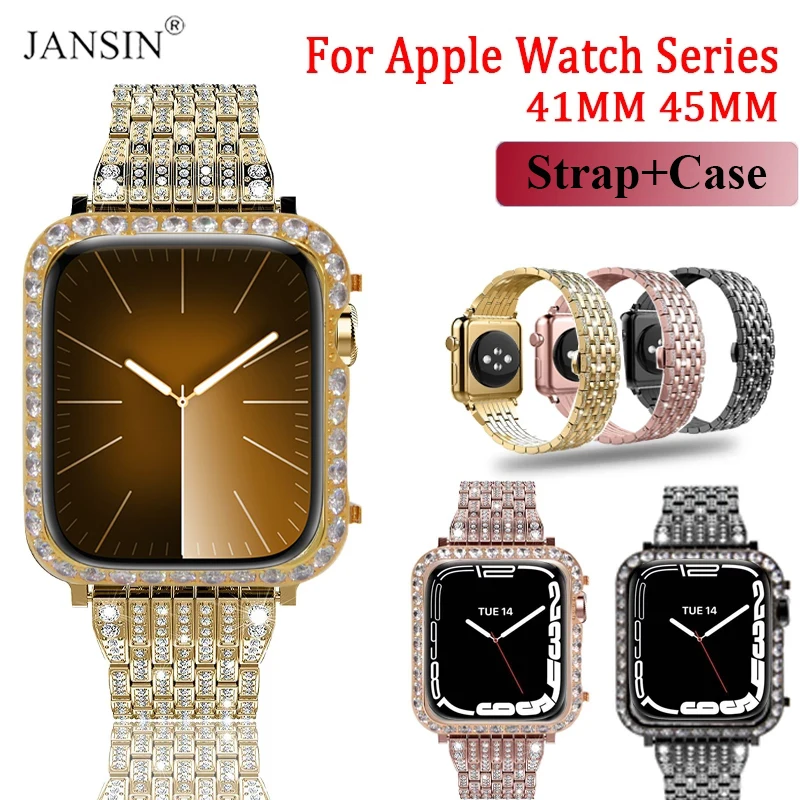 

Diamond Watchband For Apple Watch 41mm 45mm 42mm 38mm 44mm 40mm Women Metal Strap Bracelet For iWatch Series 9 8 7 6 5 Wristband