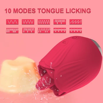 Powerful Rose Toy Vibrator with Tongue Licking Oral Nipple Clit Clitoris Stimulator Female Adults Sex Toys for Womans 2