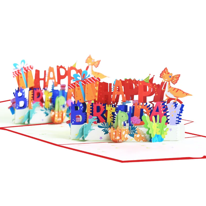 Creative Dinosaur Design 3D Popup Greeting Card Cartoon Happy Birthday Greeting Cards 3D Pop Up Dinosaur Gift Cards for Kids