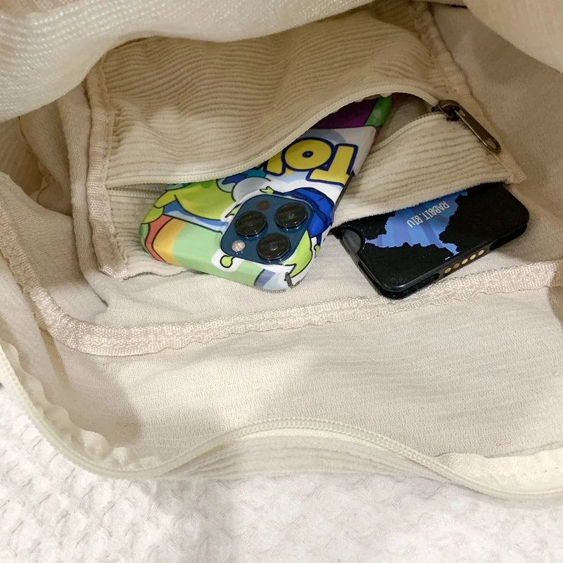 Cord-Freizeittasche, Schulter-Umhängetasche für Studenten, Einfarbige Damen-Shopper-Tasche mit Großer Kapazität, Schul-Umhängetasche – Detail 40