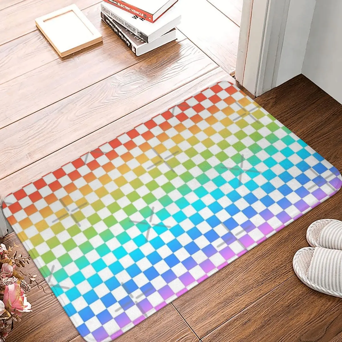 

Rainbow Checkerboard 40x60cm Carpet Polyester Floor Mats Cute Style Practical Home Decor