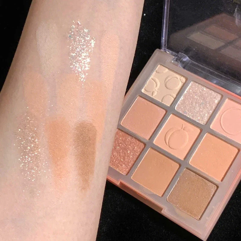 Cream Peach Eyeshadow Palette Sequins Pearlescent Eye Contour Glitter Pigment Shadow Pallete Cute Makeup Beauty Cosmetics eye shadow eye shadow plate
