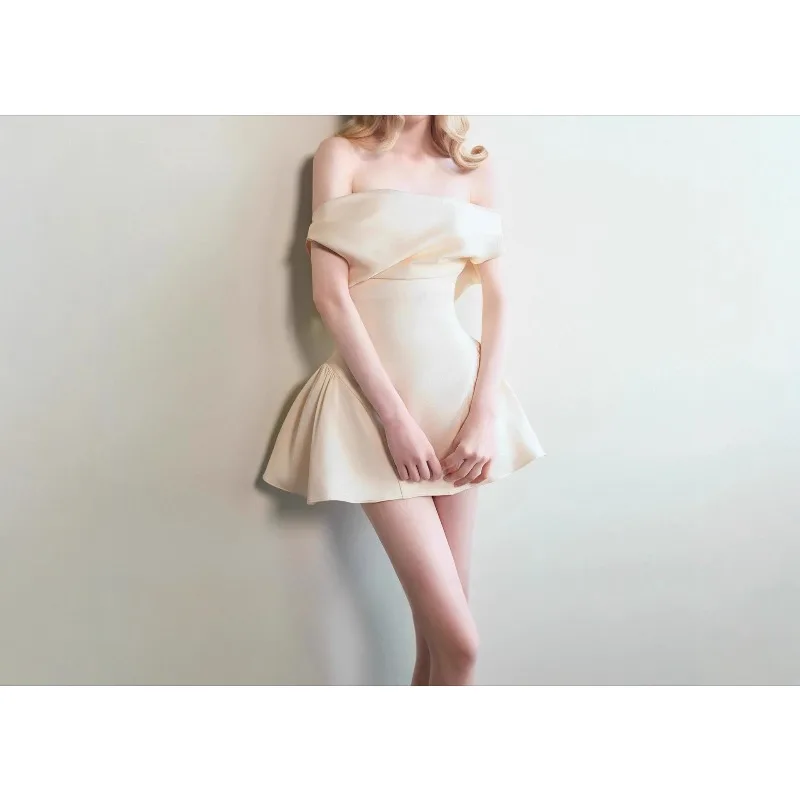 Women's Clothing 2026 Autumn French Sexy Pure Desire Sweet Temperament Waist Satin Dress Short Skirt