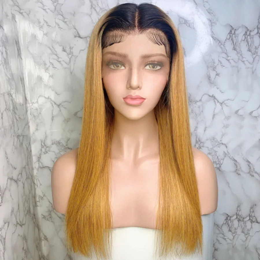 

Silky Straight 26" 180 Density PrePlucked Ombre Blonde Lace Front Wigs For Brown Women With Babyhair Lace Frontal Wigs Black Wig