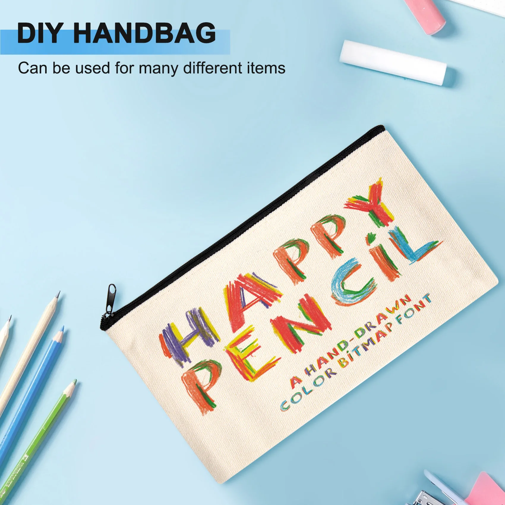 화장품 파우치 50개 캔버스 지퍼 백 필통 화장품 가방 빈 가방 DIY 공예 가방 화장품 가방 DIY 공예 가방