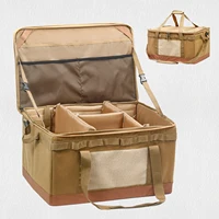60L Large Camping Storage Bag Collapsible Cooking Trunk Organizer 600D Oxford Fabric, Waterproof Bottom Black//Khaki 1