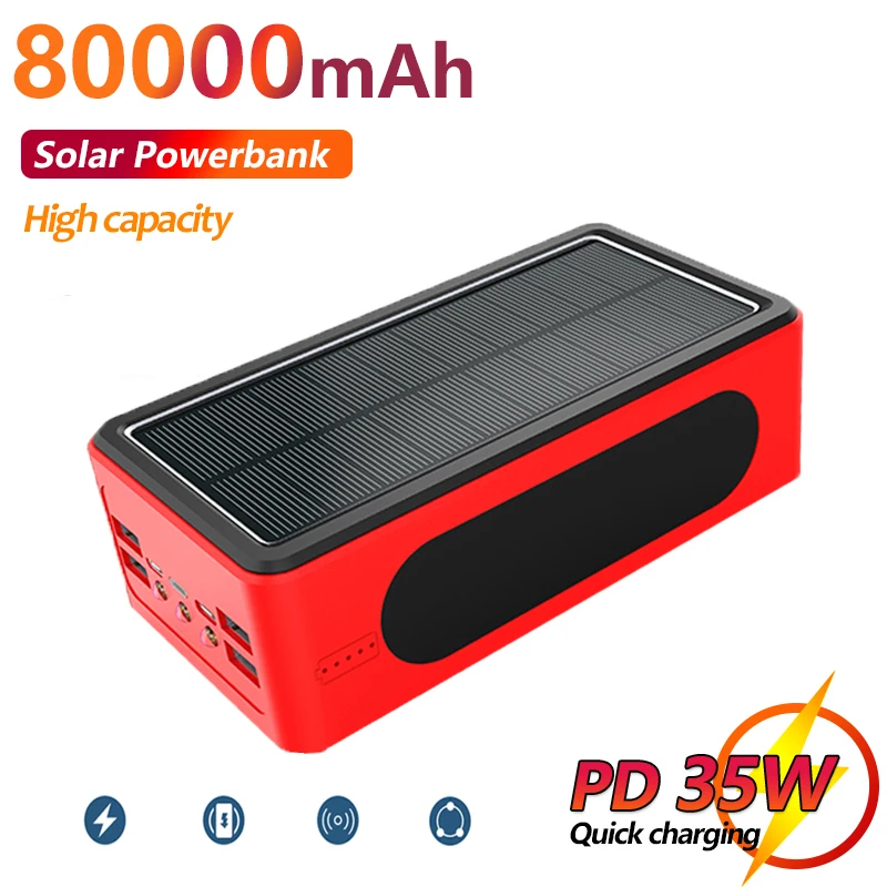 

80000mAh Large Capacity Solar Power Bank Portable Charger with LED 4USB Ports Fast Charging PowerBank for Samsung Xiaomi Iphone