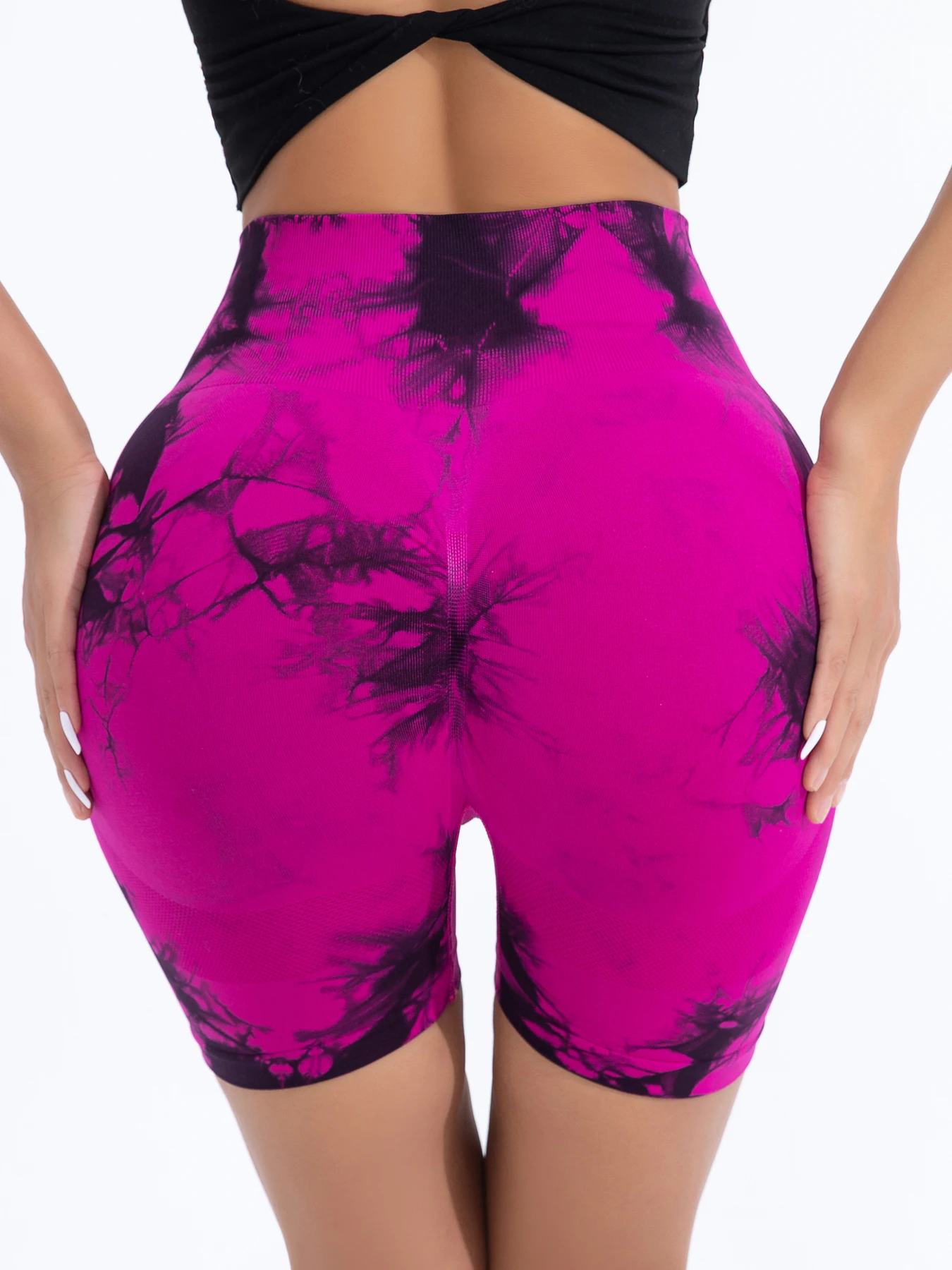 Women Tie Dye Seamless High Waist Workout Shorts Wide Elastic Band Gym Sports