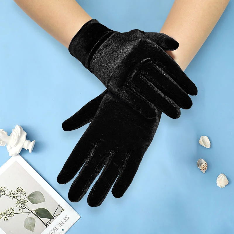 Women Opera Velvet Gloves Flapper Stretchy Wrist Length Banquet Gloves Tea Party Halloween Costume velvet gloves