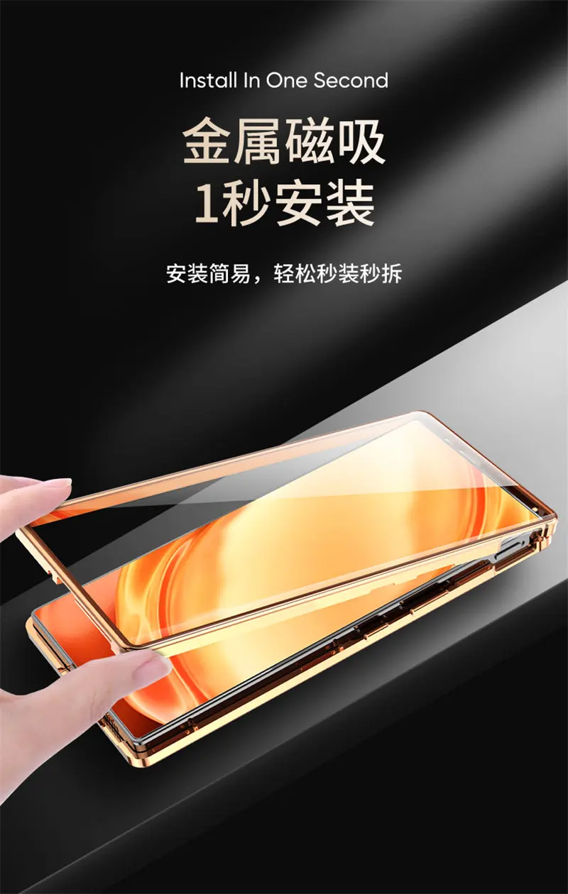 360 Full Protection Case for ZTE Nubia Z50 Ultra NX712J Metal Bumper Clear Front Glass Case with Back PU Leather Hard Cover