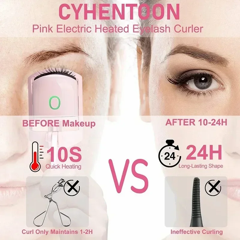 Eyelash Curler Heated Eyelash Curler Electric 2-Level Temperature Control Long-lasting Curling and Shaping Portable Rechargeable Eyelash Curler