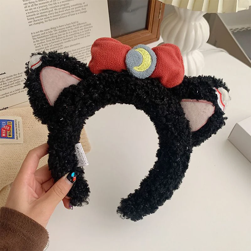 

Plush Cat Ears Hairband Bow Knot Hair Hoop Cute Cartoon Face Washing Headband Adult Costume Headwear Hair Accessories