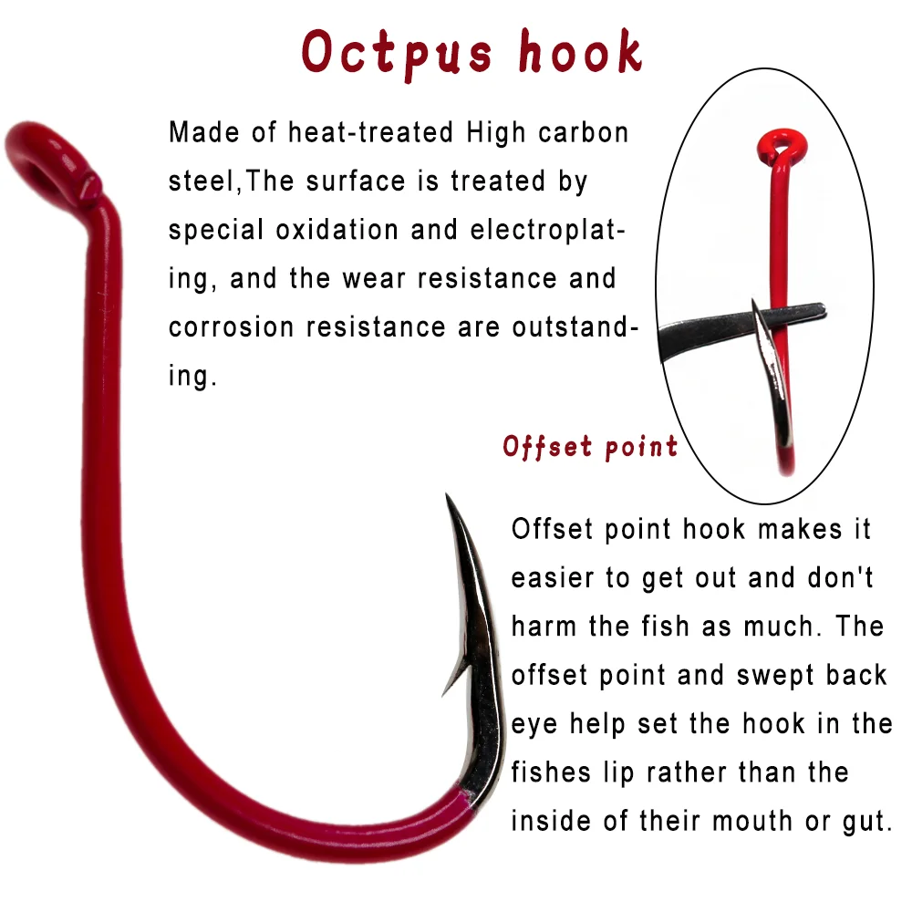 Lionriver High Carbon Steel Barbed Octpus Fishing Hooks For Catfish Bass  Snapper Tuna SaltwaterTackle Fly Fishing Accessories