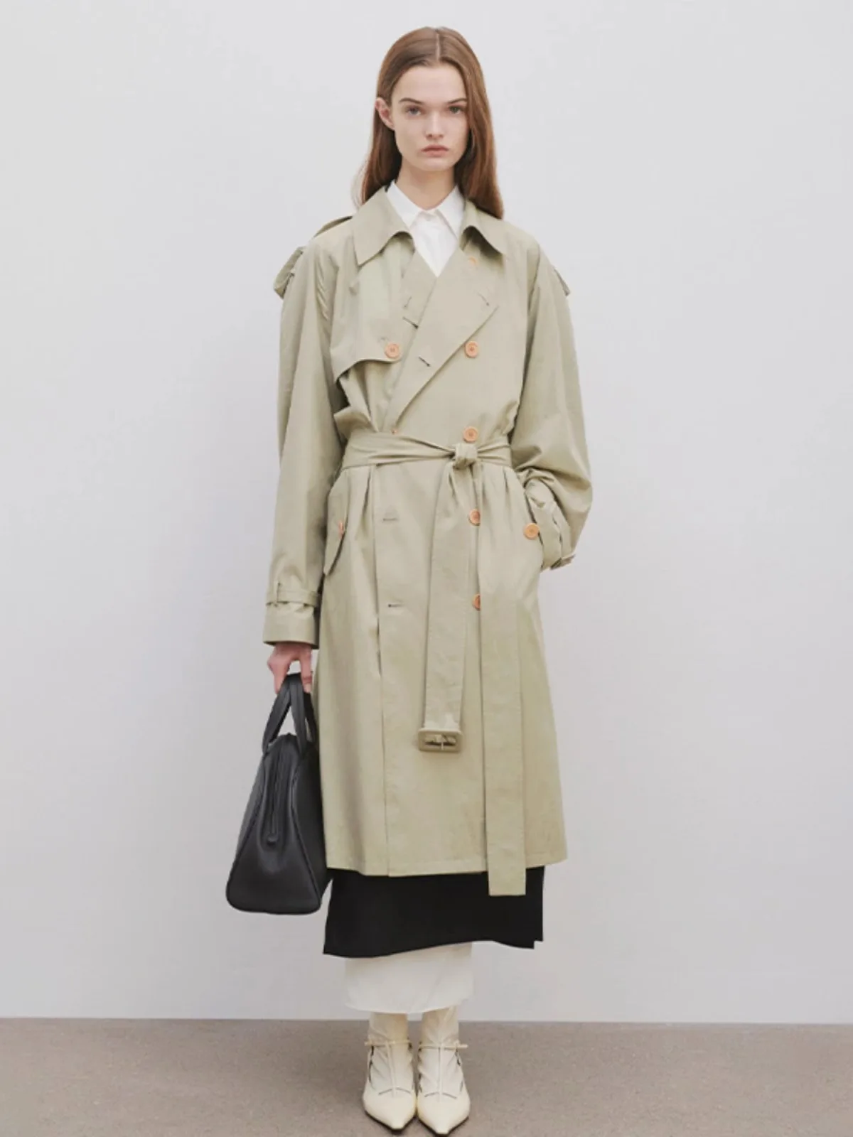 Brand Tr Fall 2024 New Double-Breasted Coat Flat Pocket Shoulder Strap Trenchcoat Niche Coat Women Free Shipping