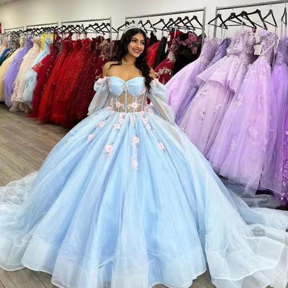 

Doymeny цветочное кружевное платье Quinceanera, женское платье с открытыми плечами для выпускного вечера, бальное платье для девушки, милое 16-дневное платье Vestidos