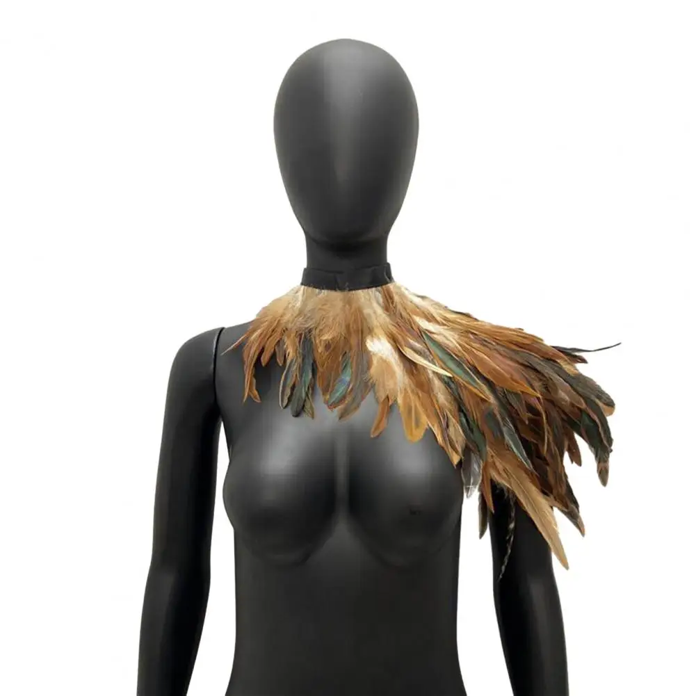 

Collar Retro Feather Shrug Shawl Cape for Cosplay Party Stage Performance Adjustable Soft Shoulder Wrap with Fake Collar Dancer