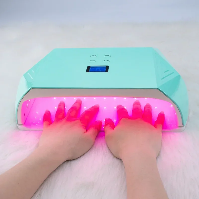 Professional 128W High Power Led Nail Lamp Red Light Gel Polish Dryer Cordless Rechargeable Two Hands Manicure Machine 3