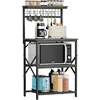 Kitchen Bakers Rack, Microwave Stand with Storage 4 Tiers, Coffee Bar Station with 6 S Hooks and Pegboard 1