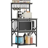 Kitchen Bakers Rack, Microwave Stand with Storage 4 Tiers, Coffee Bar Station with 6 S Hooks and Pegboard 1