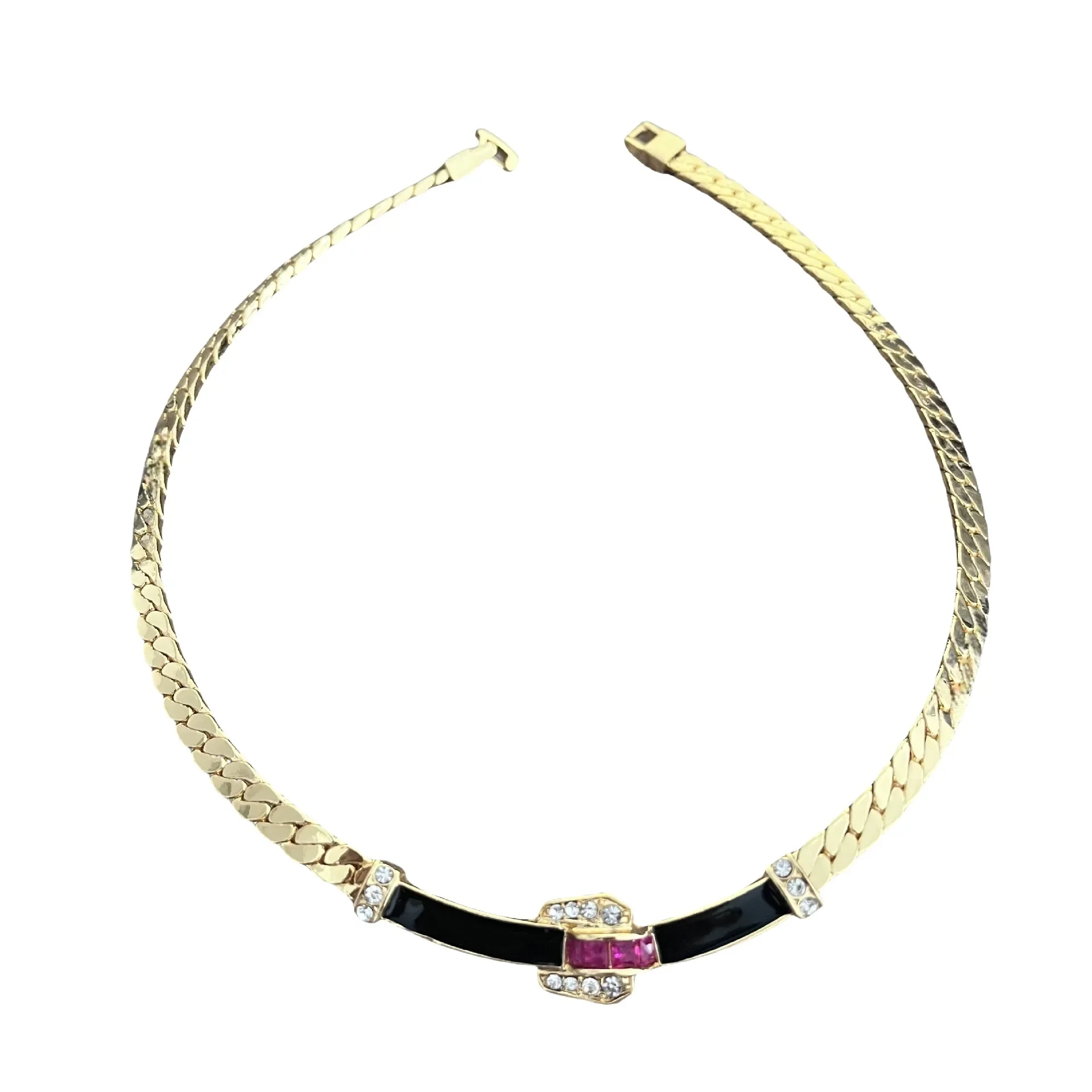 Sb538e51bfb974369ae20d0786371be5aB Fashionable Retro Style Enamel Drop Glazed Copper Chain Inlaid With Zircon Short Banquet Party Elegant Necklace Mallzona