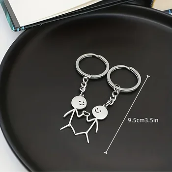 2-Piece "Stick Figure Couple" Heart-Shaped Keychains for Men - Cute Alloy Key Chains