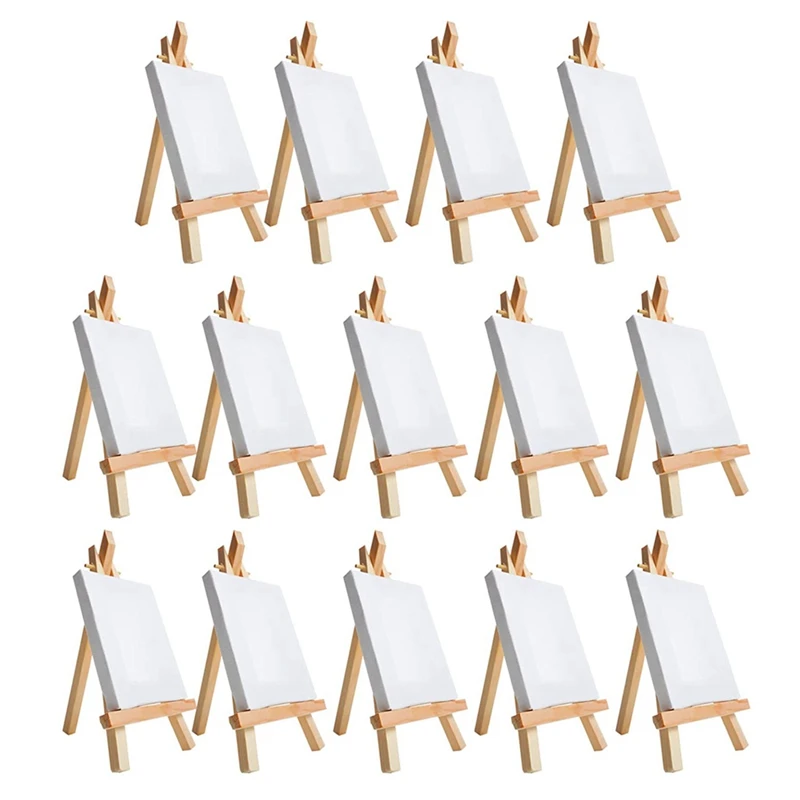 Gredak Mini Canvases for Painting with Easel Set, Pack of 14,4 x 4 Inches  Mini Canvas,14pcs 5 Mini Easel,Acrylic Paint and Brushes, Small Canvas for