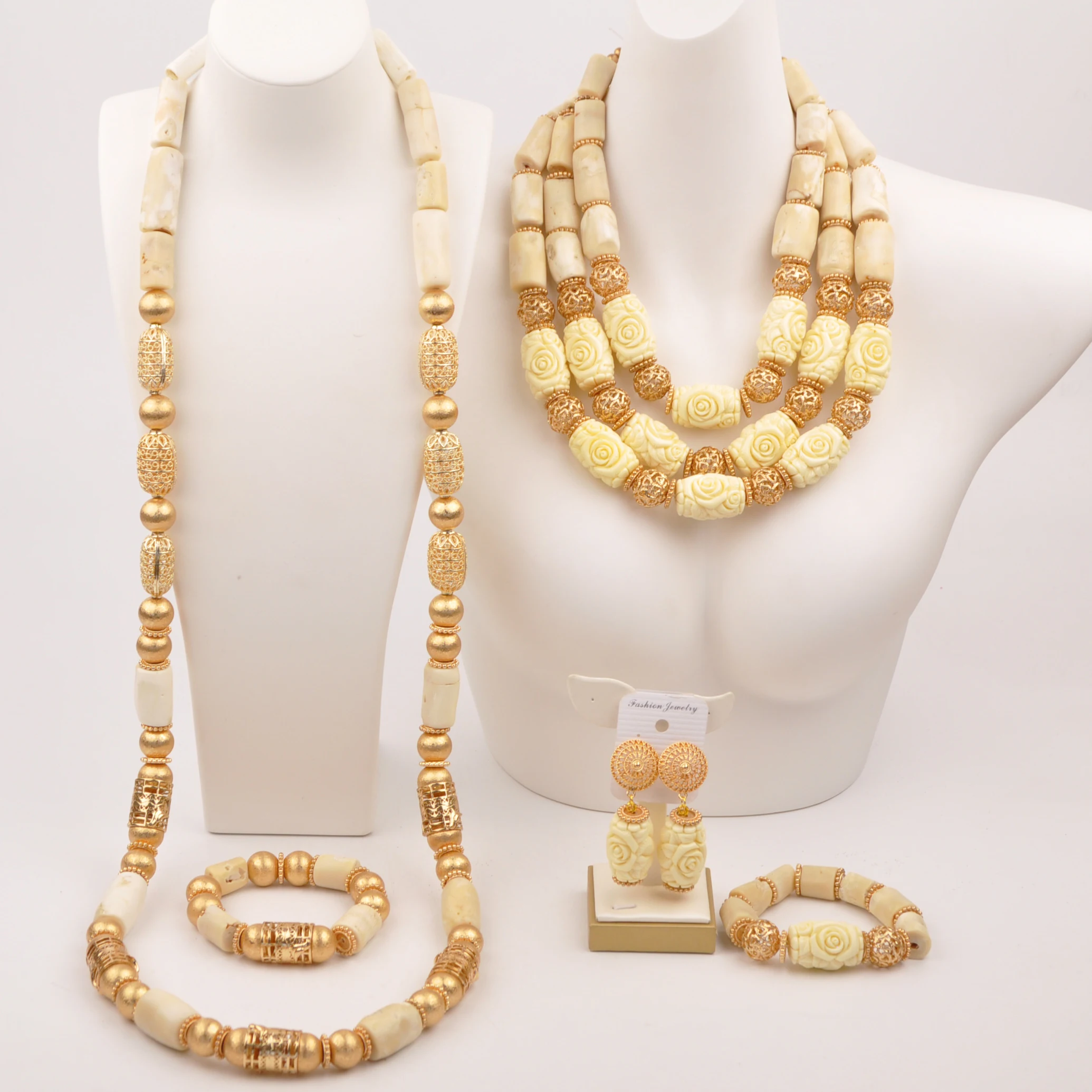 

ACZUV White Coral Jewelry Set Nigerian Wedding African Beads Jewelry Set for Men and Women